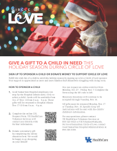 Circle of Love flyer with information about how to sponsor a child this holiday season (same instructions are in article)