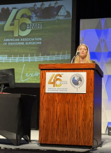 Dr. Marina Robson Chase, general surgery resident, presenting research during one of the scientific sessions.