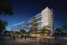 Night view rendering of the UK Health Education Building on University Drive set to open in 2026.