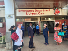 Dr. Nickols and Dr. Wheelock, UK trauma surgeons, tour one of the Emergency Departments at UTH. 
