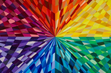 Prismatic ROYGBIV colors converging on a central point.