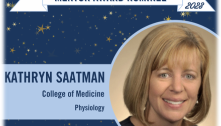 an award photo of SCoBIRC faculty member Dr. Kathryn Saatman 