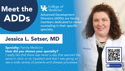meet the adds spotlight graphic with a headshot of dr. jessica setser