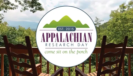 Appalachian Research Day Logo with Rocking Chairs on a Front Porch