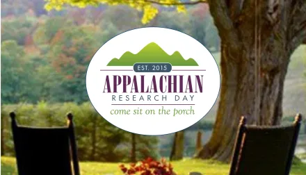 Appalachian Research Day Logo with Rocking Chairs on a Front Porch