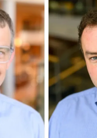 Dr. Kenneth Campbell and Dr. Thomas Kampourakis each have a headshot. They are divided by a white line.