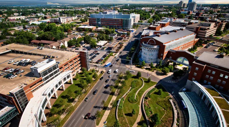 aerial view from the helipad on the top of Chandler Medical Center