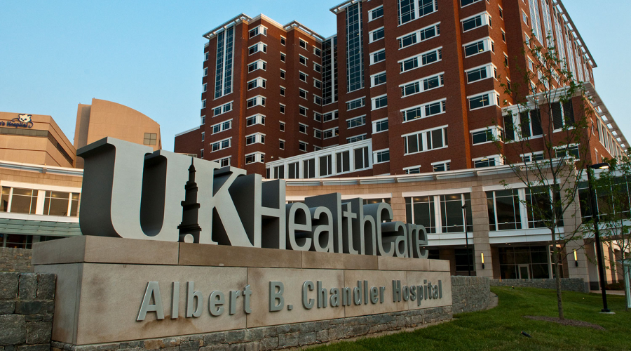 UK HealthCare Albert B. Chandler Hospital sign with building in background