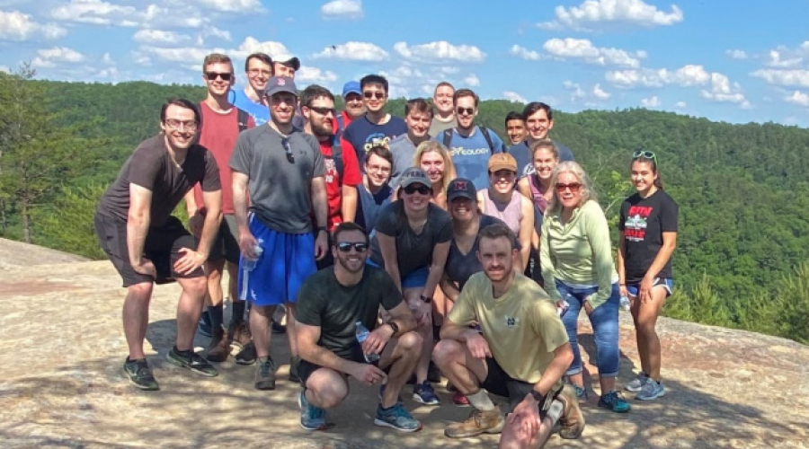 UK students posing for a picture after a hike