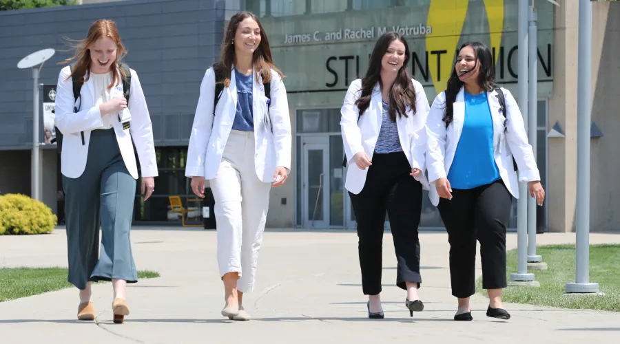 students walking outside