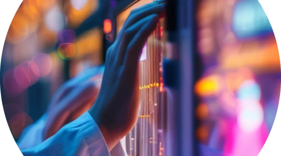 image of a researcher's hand reaching for a colorful panel