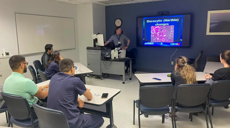 Pathology residents during a jeopardy review session.