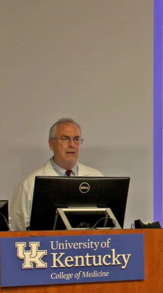 Dr. Charles Griffith, dean of the UK College of Medicine, delivers the 2025 Dr. Richard Schwartz Memorial Lecture