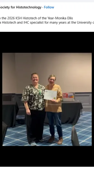 Monika Ellis accepting her Kentucky Histotech of the Year Award.