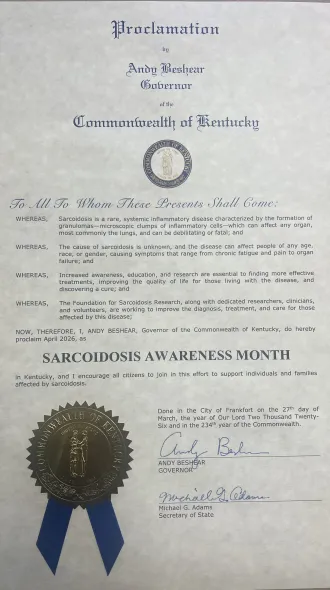 The proclamation from governor Beshear, with an official seal on it