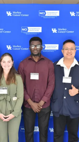 From left to right: Markey Research Day poster competition awardees Michelle Pitts, Maisy Webster, Julia Magsam, Oluwaseyi Omodiminiyi, Haoming Wu, Rakshamani Tripathi.