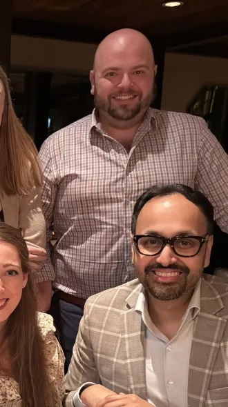 General Surgery Residents 2026 in two rows. Back row - Dr. Madeline Anderson, Dr. Hannah McDonald, Dr. Kyle Ridlen. Front row: Dr. Morgan Sindall Burrows, Dr. Mackenzie Prewitt, Dr. Brittany Levy, and Dr. Tejas Nandurkar