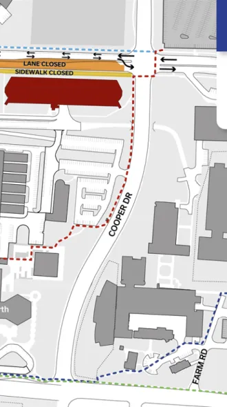Map of impacted traffic routes and parking impacts during UK Chandler expansion