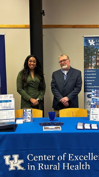 UK CERH Rural Project Manager Sierra Williams (left) and UK CERH Interim Director Mace Baker tabled at an event earlier this month to share HWLRPC information with potential applicants.